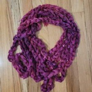 Handmade Raspberry w/ Gold Sequins Rope Braided/Chain link Infinity Scarf ~ NEW